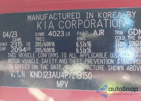 2023 Kia Soul Lx z USA, uszkodzony, nr VIN KNDJ23AU4P7213150